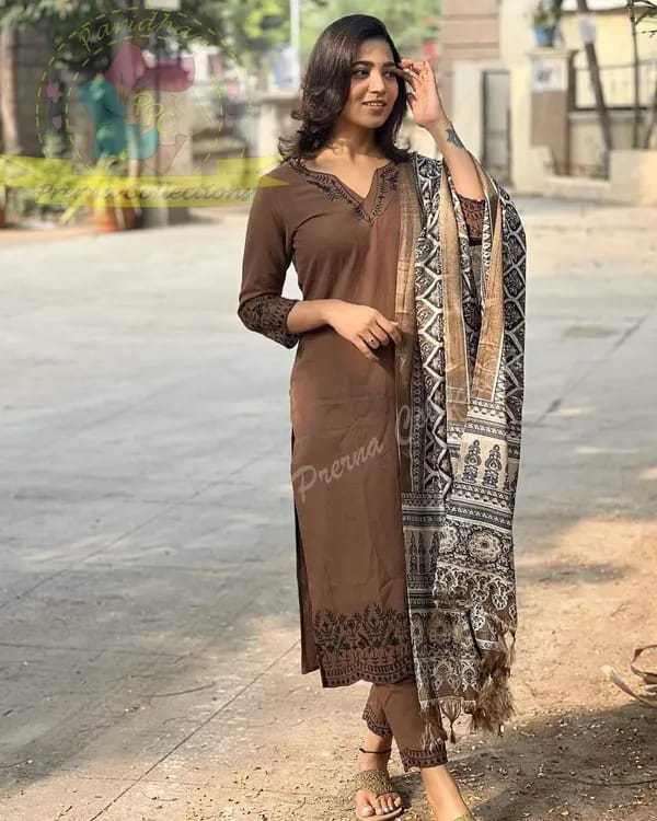 Printed Cotton Straight Kurta Set with Dupatta for Women(XL) - Image 4