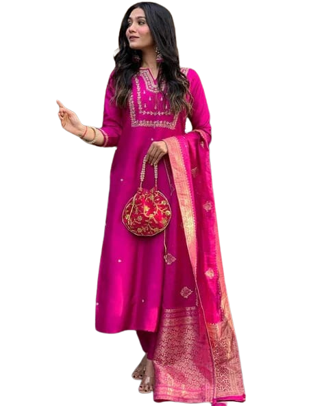 3-Piece Cotton Kurta Set for Women ? Kurta, Palazzo & Dupatta(XXL)